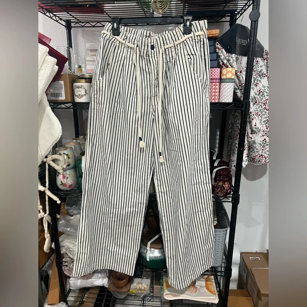 Free People Striped Wide Leg Pants - Black and White - Picture 5 of 7